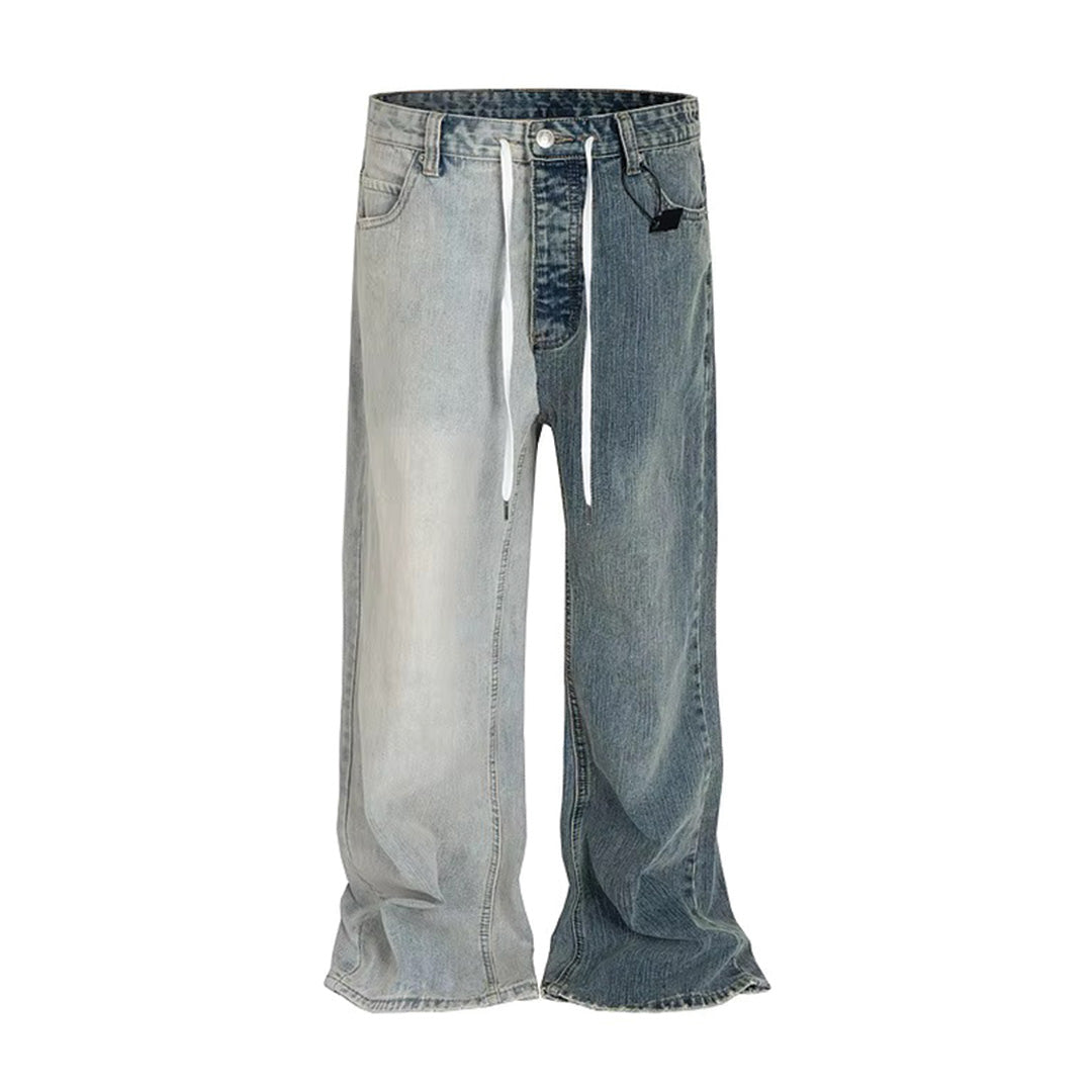 Relaxed fit unisex denim jeans dual-tone washed cotton with drawstring waist casualwear