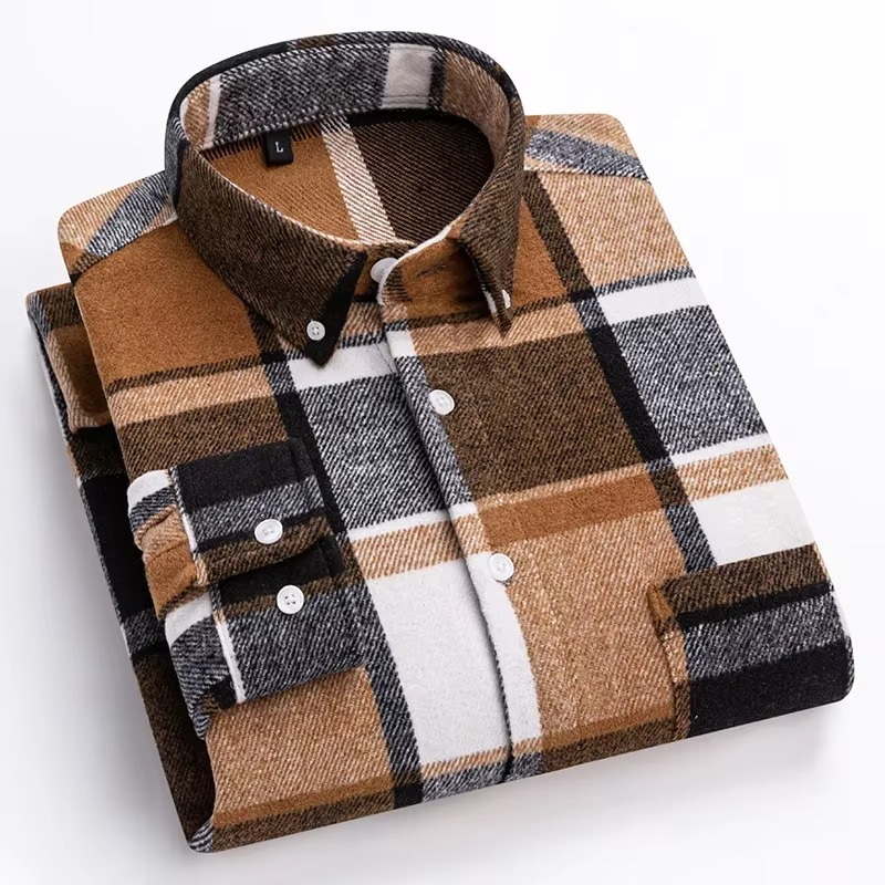 Men's plus size 7XL plaid long sleeve cotton shirt relaxed fit with chest pocket everyday comfort
