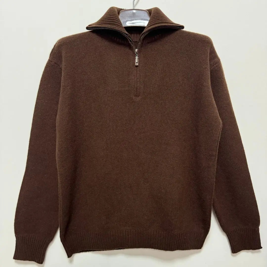 Women's loose fit wool sweater ivory high neck half-zip pullover with premium 100% wool knit