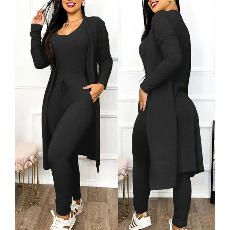 Women's two-piece jumpsuit set with matching jacket, slim tight-legging fit, sleeveless chic spring style