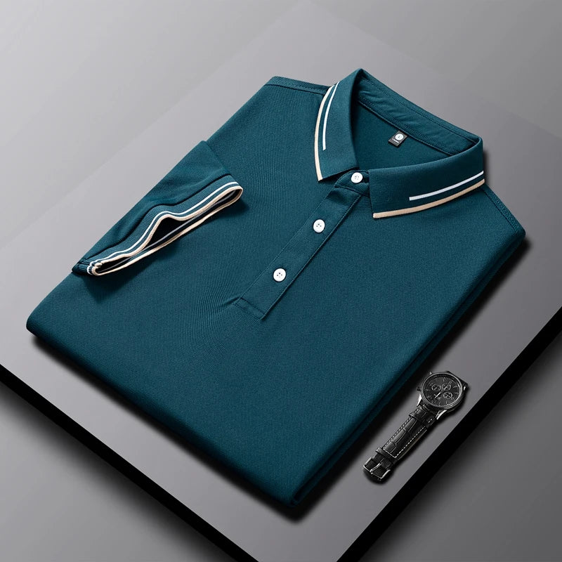 Men's light gray AeroKnit tailored polo shirt with breathable textured knit weave for modern casual style