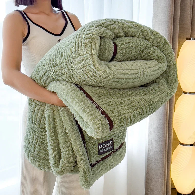 Plush velvet throw blanket with soft coral fleece, dual-texture cozy design for sofa and bed