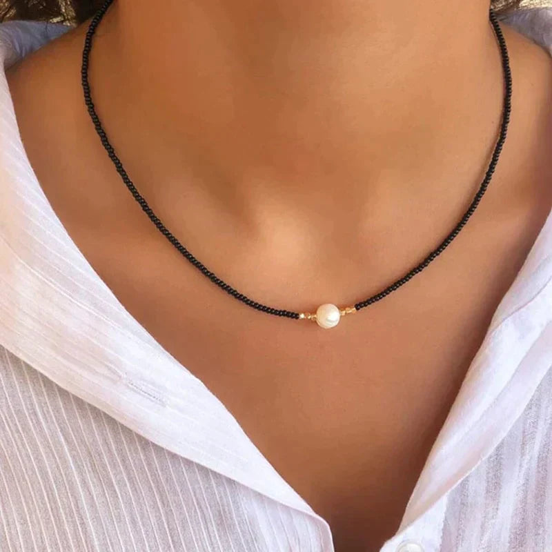 Nora pearl beaded choker minimalist style lightweight faux pearl centerpiece timeless everyday accessory