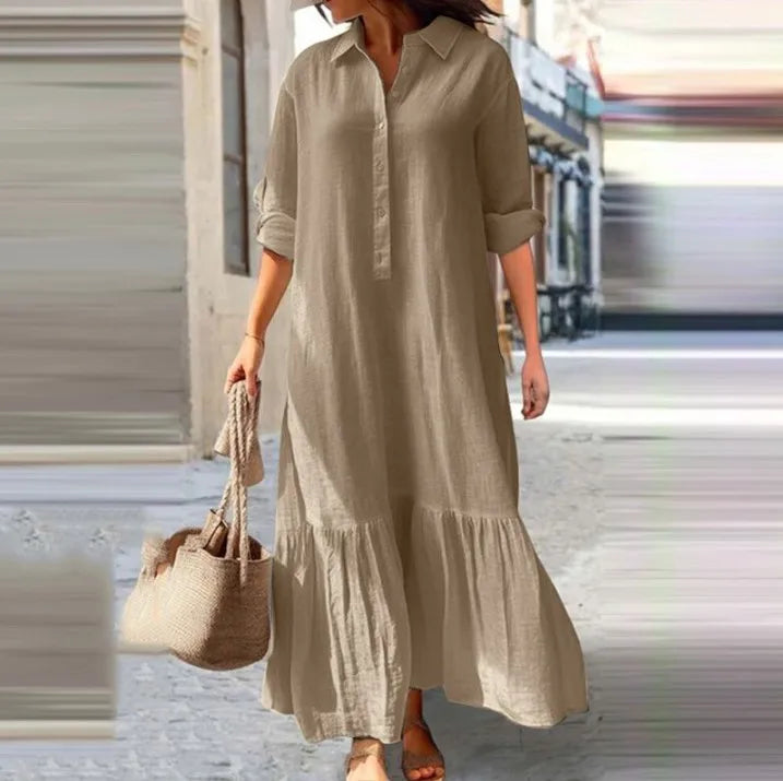 Laura tiered shirt maxi dress women cotton ankle-length relaxed silhouette breathable summer style