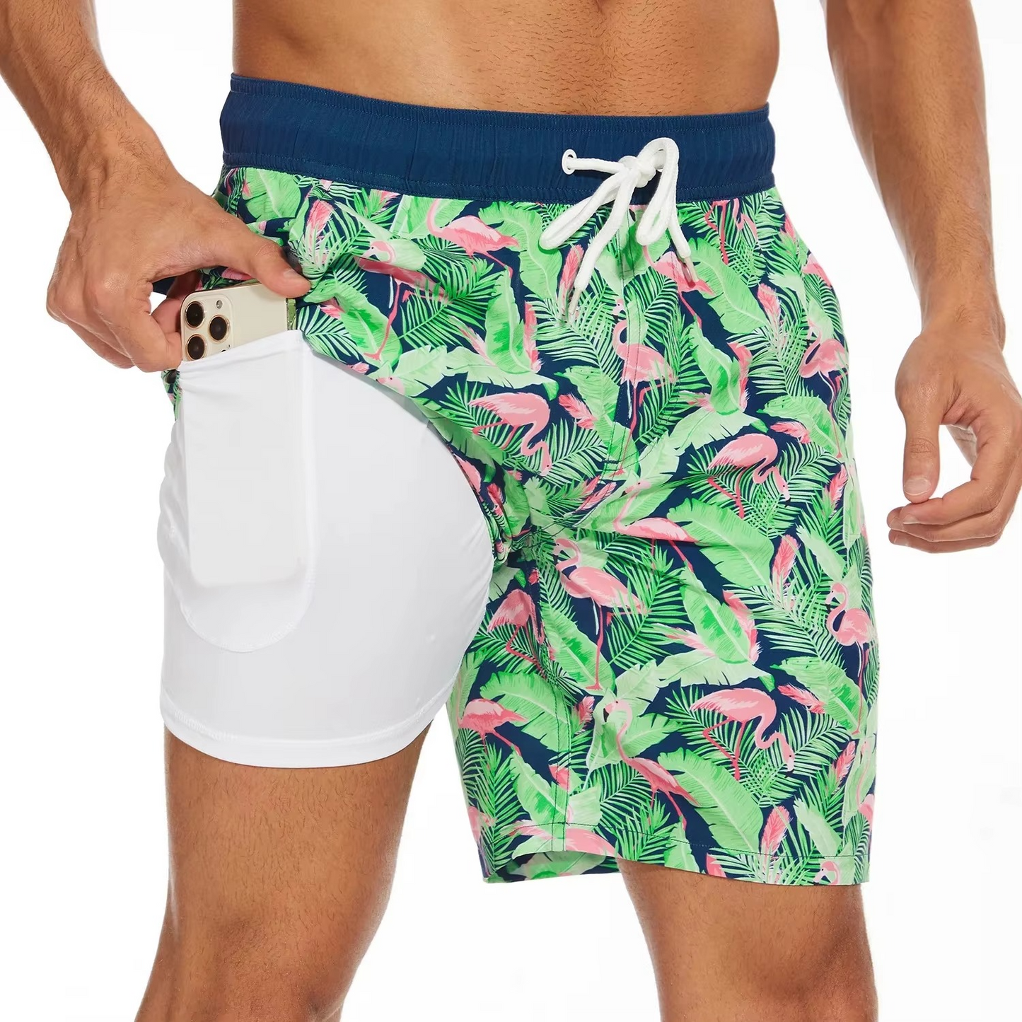 Men's gradient beach shorts lightweight milk silk quick-dry built-in phone pocket summer vacation