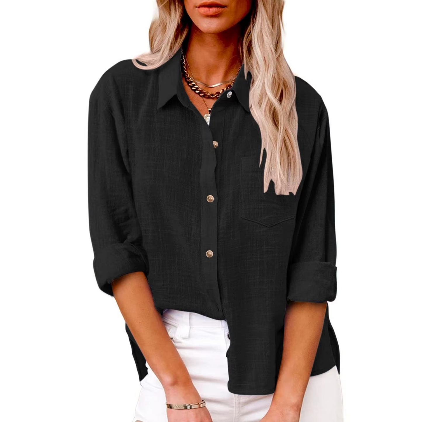Women's cotton linen long sleeve blouse, breathable lightweight casual fit for spring