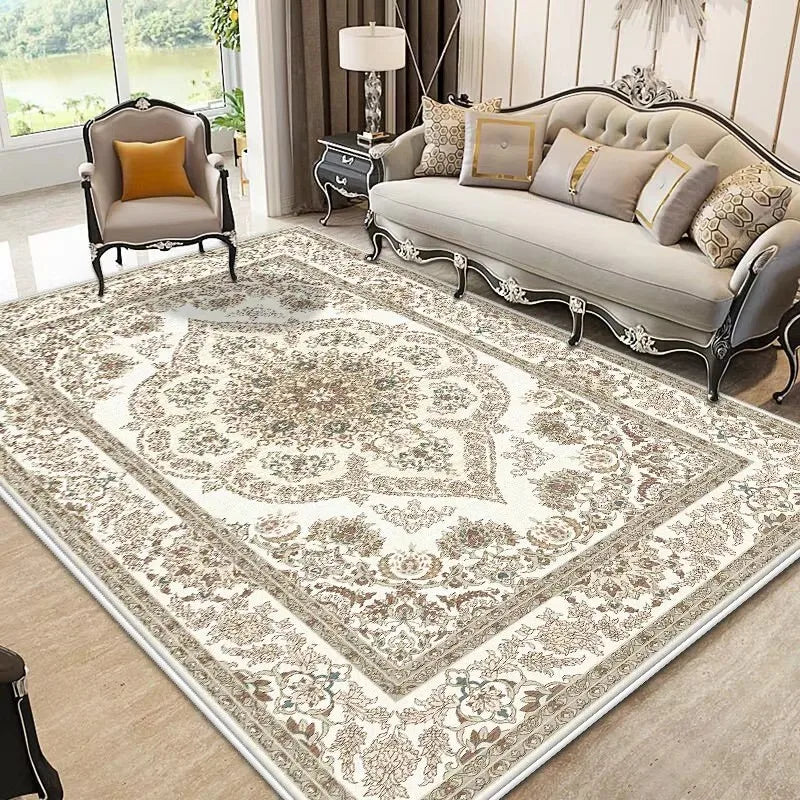 European-style luxury floral area rug in soft flannel, non-slip large floor mat for living room
