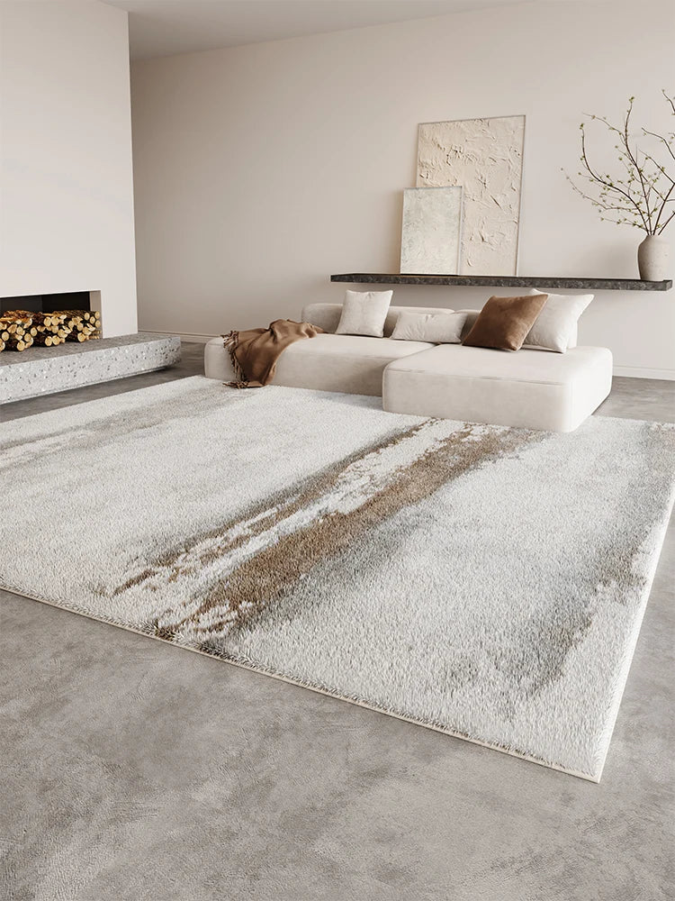 Cream fluffy large area rug thick plush pile soft cloud texture for living rooms and bedrooms