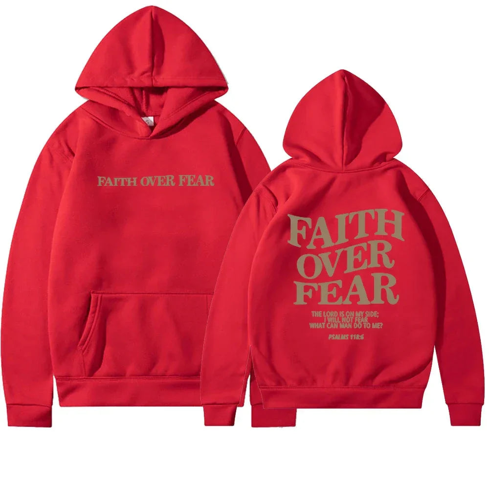 Women's oversized hoodie Faith Over Fear Bible verse print cozy relaxed fit sweatshirt