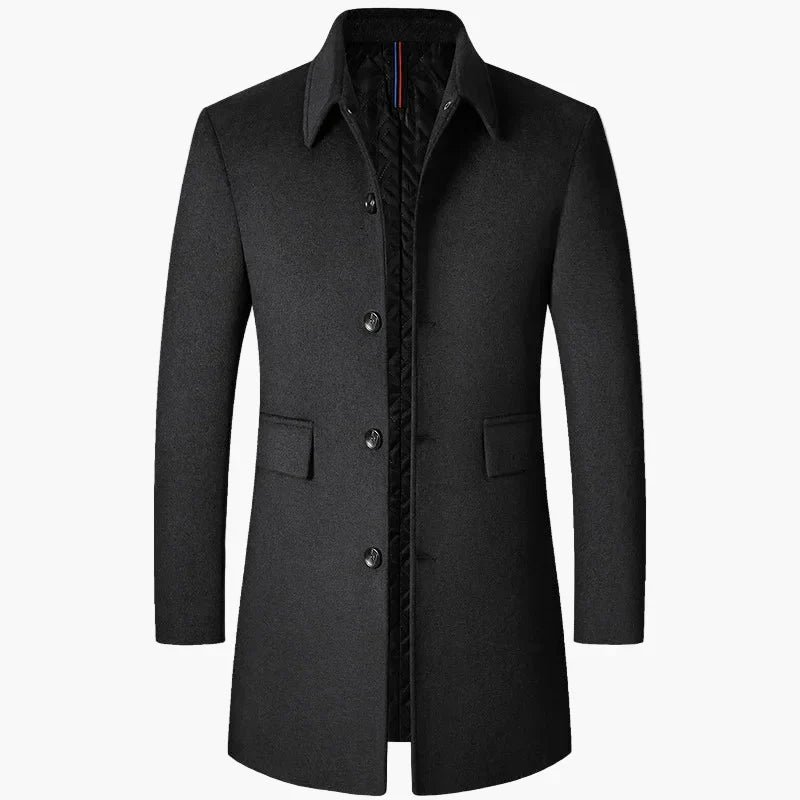 Korean-style men's mid-length lapel coat in classic neutral tone, modern slim cut for autumn winter