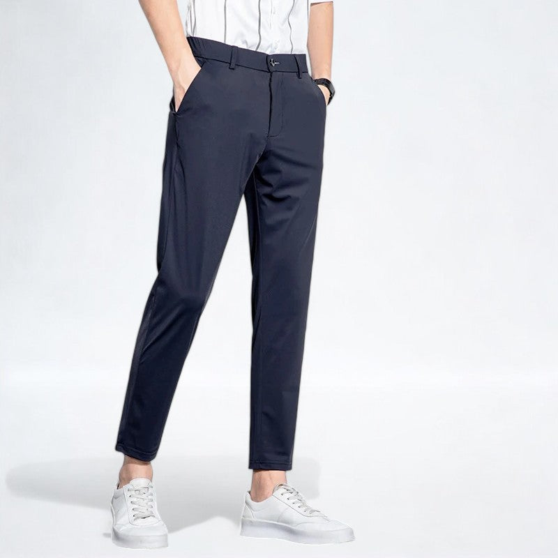 Men's gray stretch pants flexible fit breathable fabric for office sports and leisure daily wear