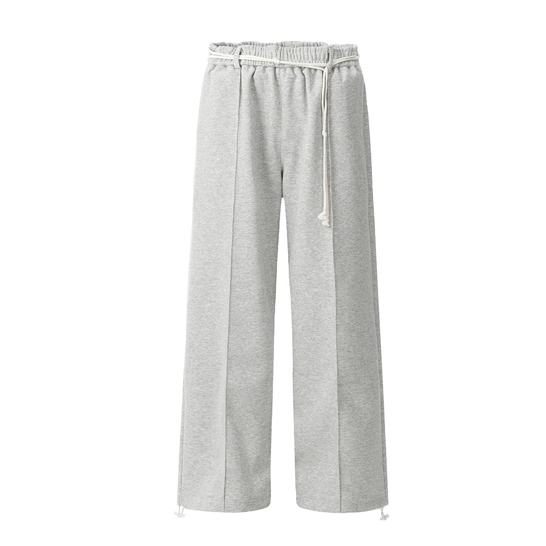 Women's gray pleated flared sweatpants soft cotton elastic waist relaxed wide-leg silhouette