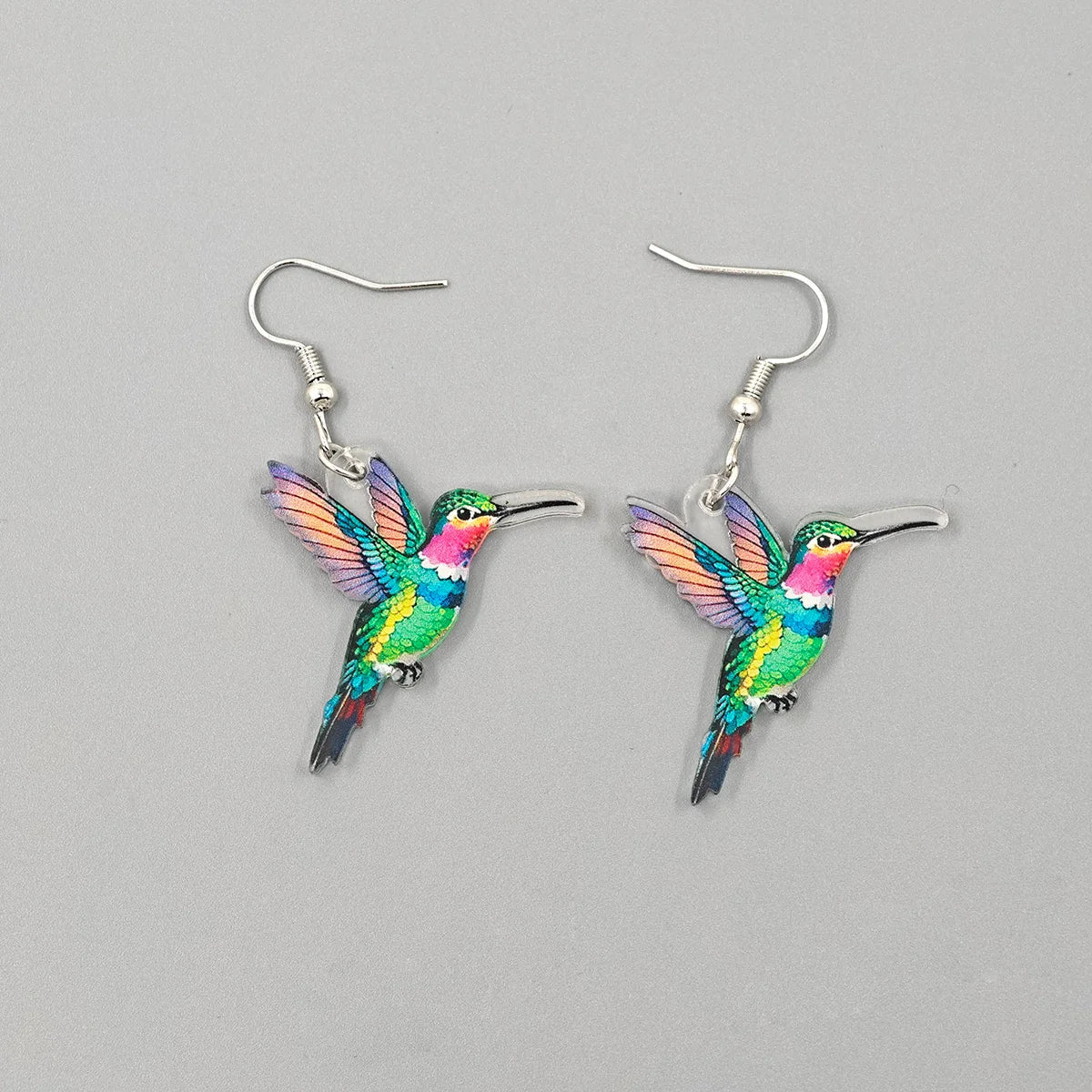 Stained glass hummingbird earrings set hypoallergenic stainless steel colorful enamel wings women jewelry