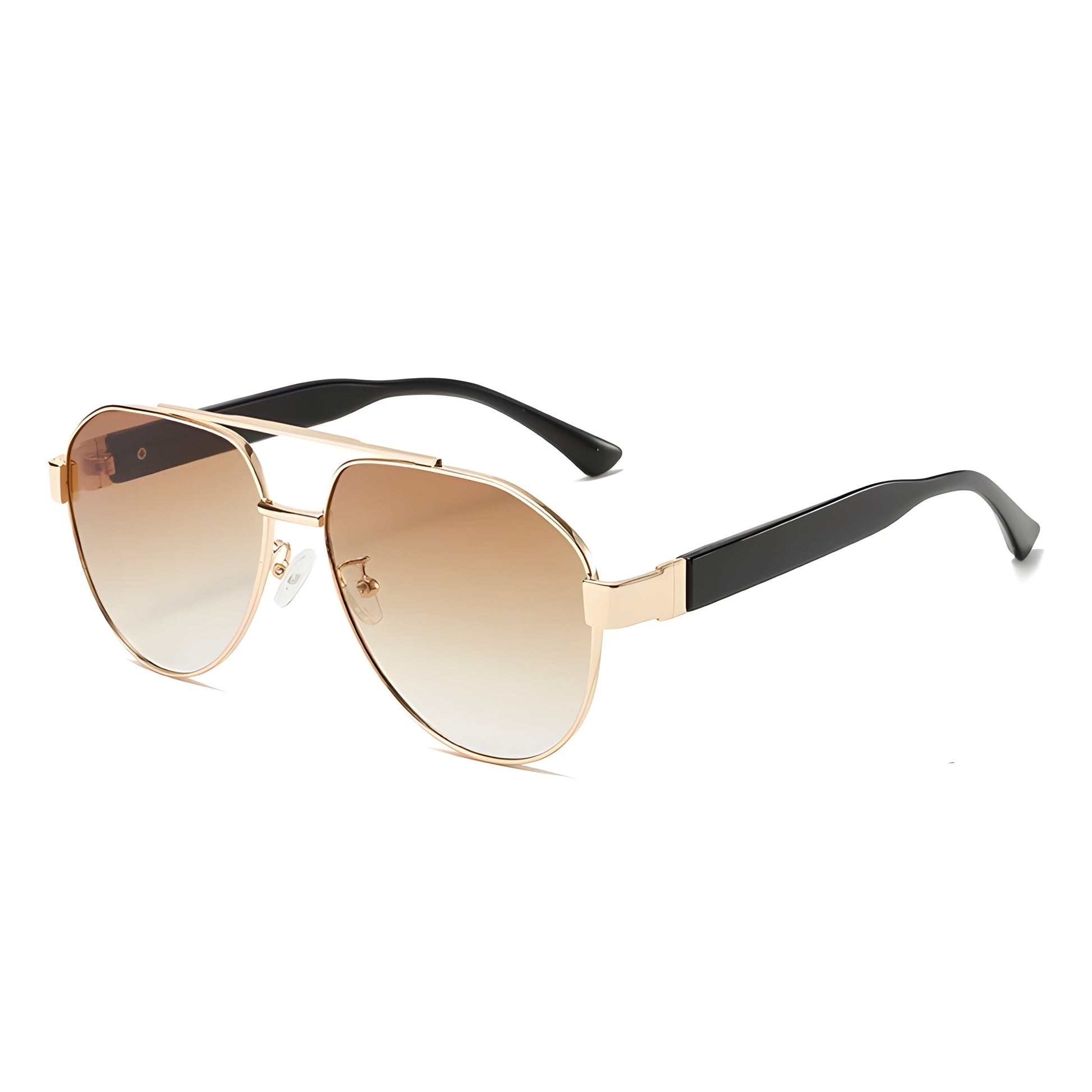 Unisex pilot aviator sunglasses gold double bridge black temples gradient UV400 lenses