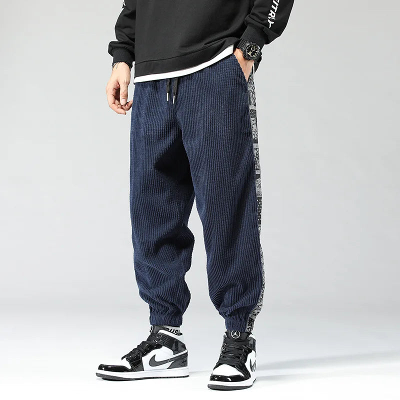 Relaxed-fit corduroy sweatpants with paisley bandana side detailing, 90s streetwear inspired