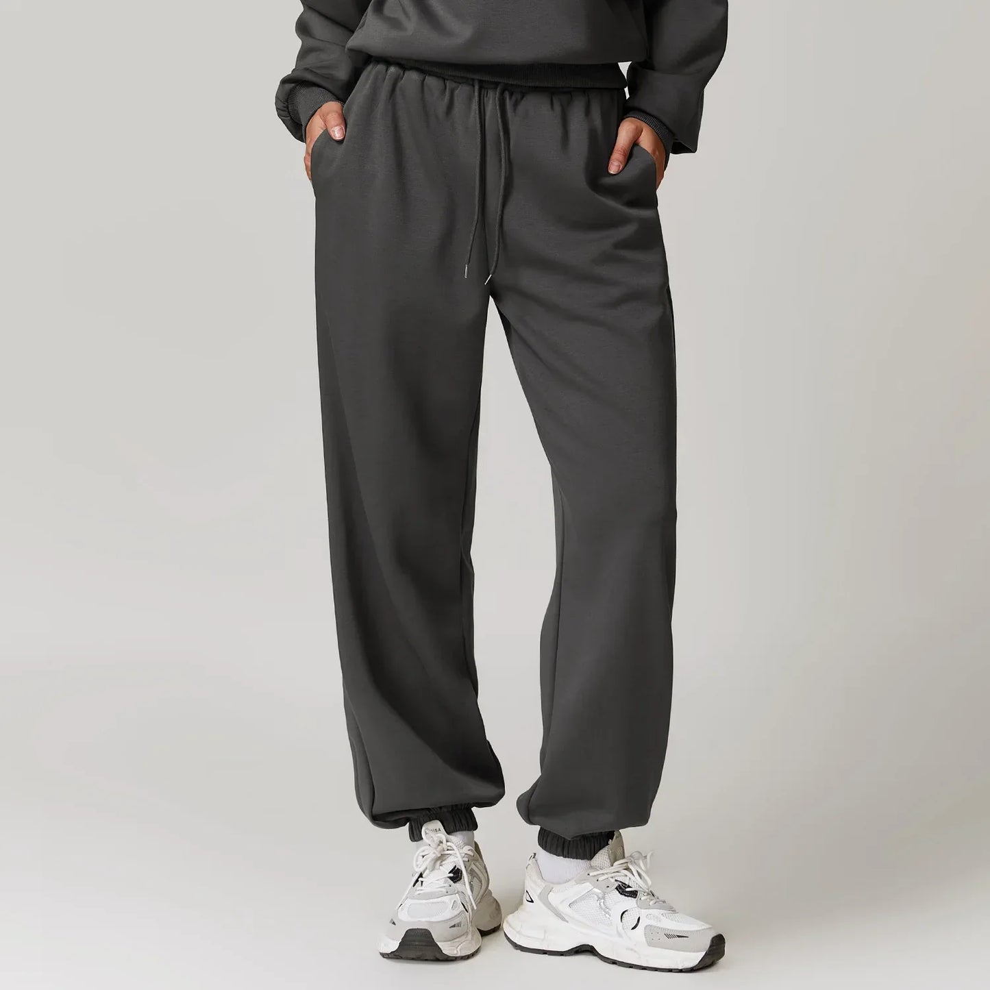 Women's black straight-leg yoga sweatpants cotton-spandex blend, versatile workout-to-lounge comfort fit