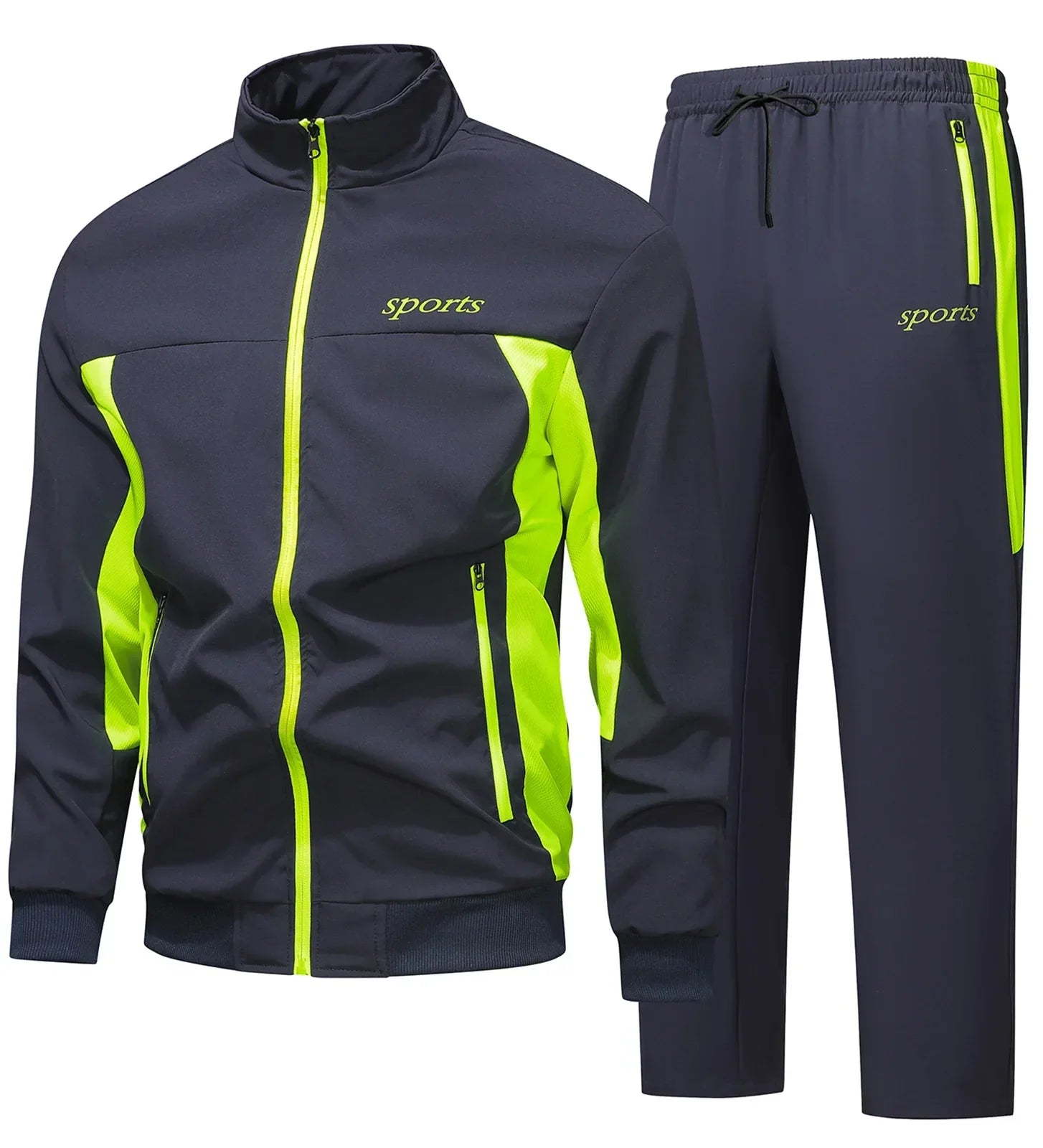 Men's gray sporty two-piece track suit set with modern silhouette for casual everyday comfort