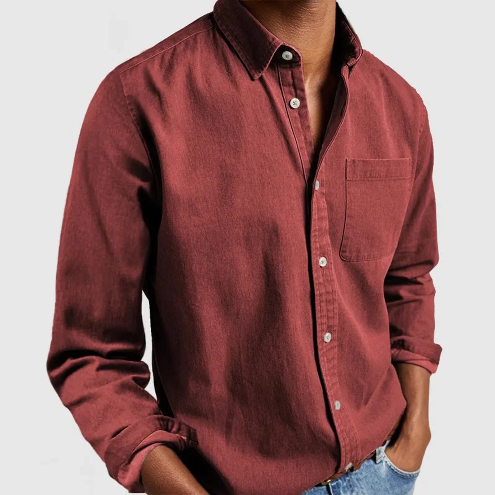 Orson men's textured cotton button-up shirt by TrendAura with brushed interior and structured fit