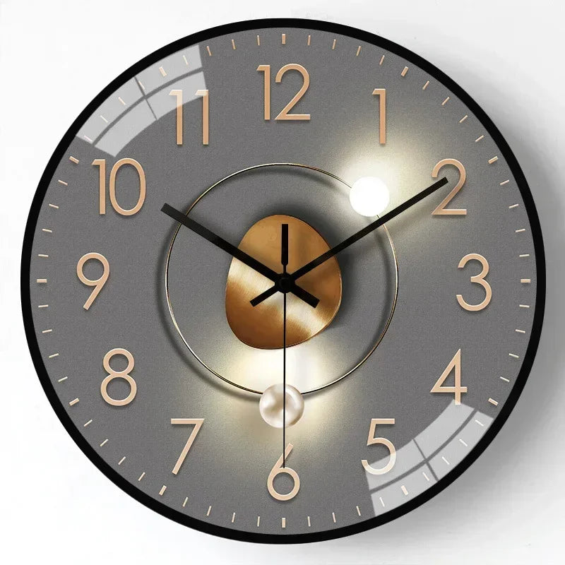 Golden tone 30cm wall clock, minimalist glass face with warm gradient finish and silent metal frame