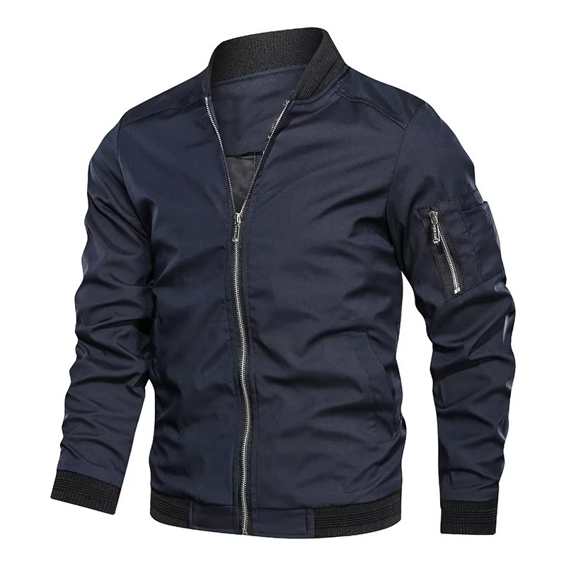 Men's burgundy lightweight bomber jacket windbreaker with zip pockets, versatile casual all-season wear
