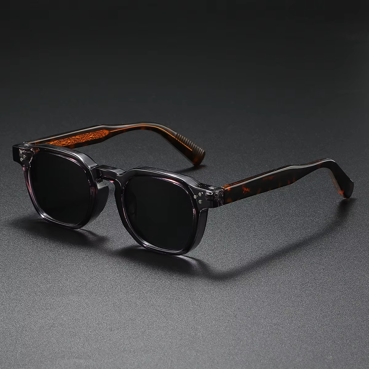 Retro square punk sunglasses clear acetate frame unisex vintage driving shades bold transparent temples