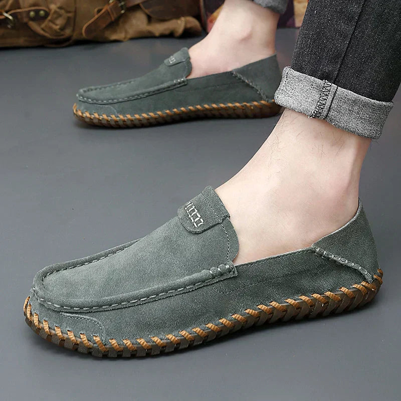 Casey men's slip-on shoes in neutral tones, laceless contemporary silhouette with stitched detailing