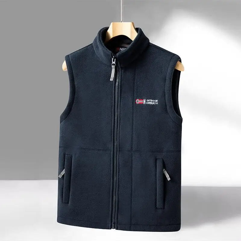 Lightweight Nordic fleece vest with geometric quad-panel design, stretch fit, premium insulation