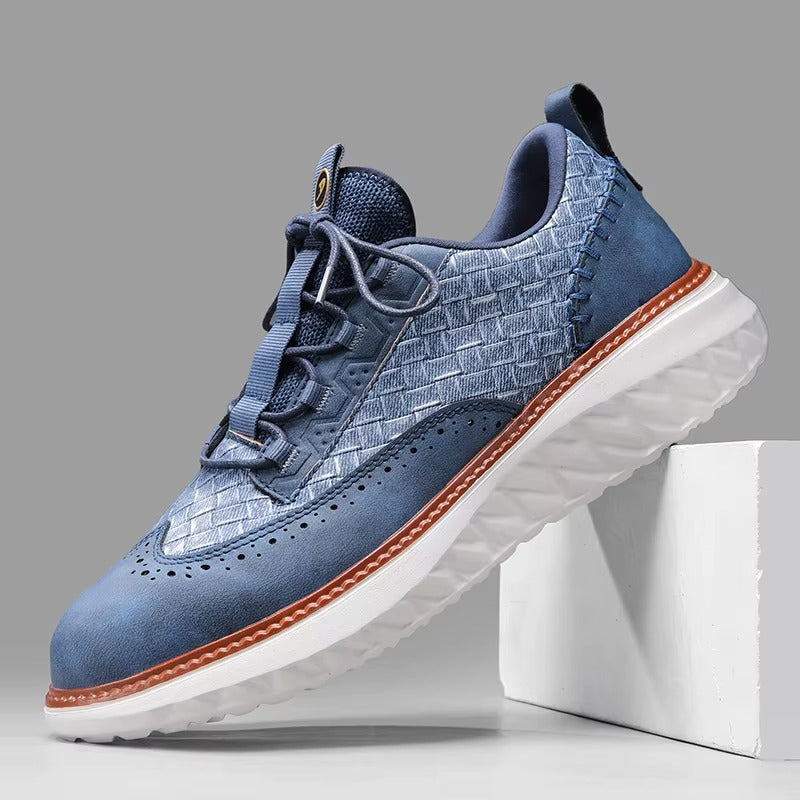Men's textured brogue sneakers with platform sole, lace-up closure and geometric patterning for modern casual style