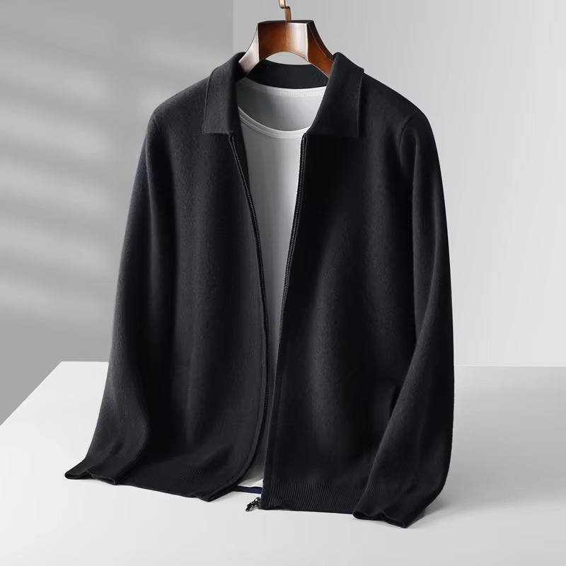 Men's charcoal wool cardigan sweater classic knit tailored lapel timeless refined layer