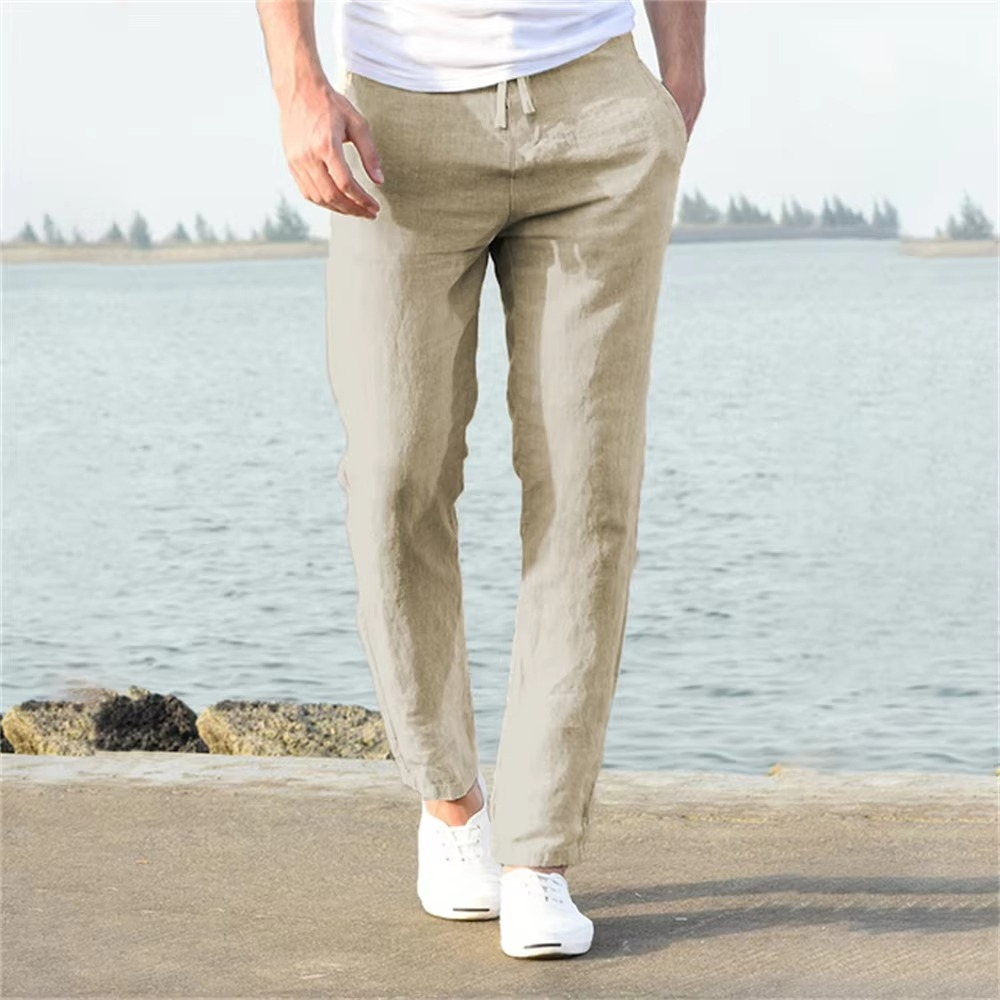 Men's breathable cotton-linen blend pants lightweight relaxed fit natural airflow everyday casual style