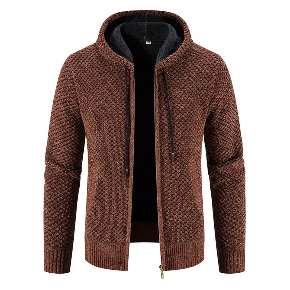 Men's premium knit cardigan with ultra-soft fleece lining, cozy bold silhouette for style-conscious wear