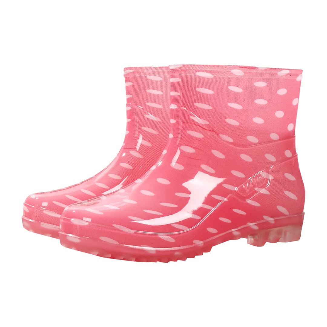 Women's black rubber Wellington boots waterproof slip-on mid-calf with outdoor traction sole