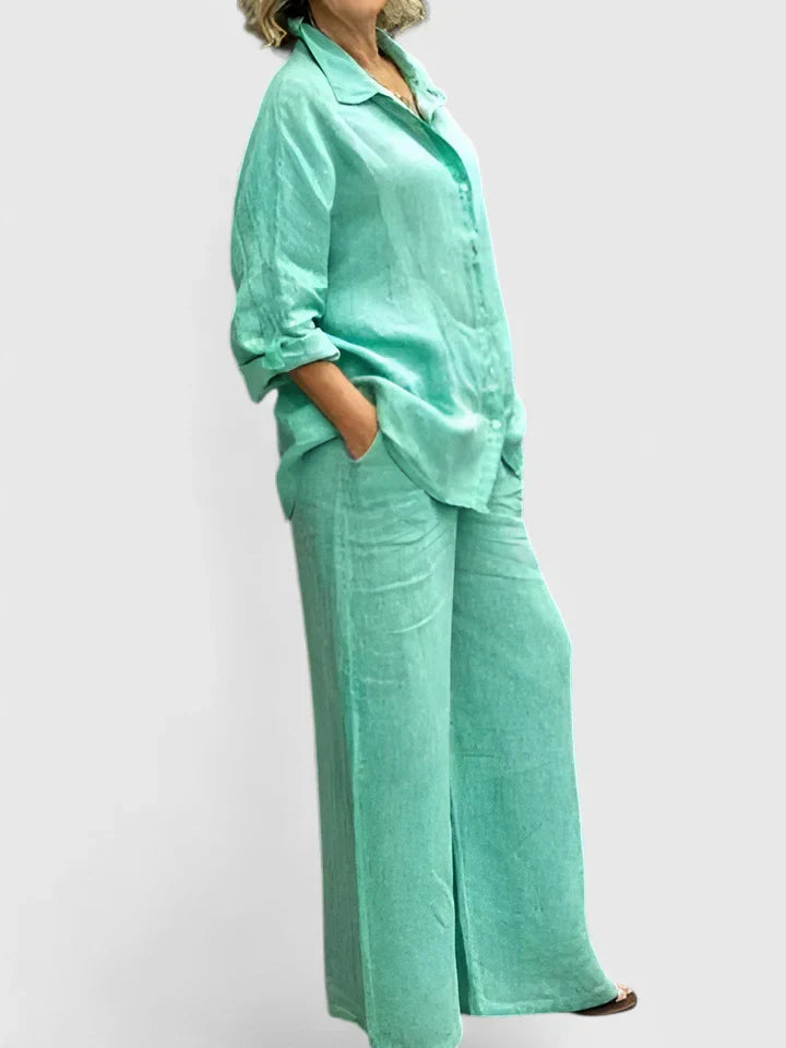 Roslyn | Women's Button-Down Shirt Set Wide Leg Pants Two-Piece