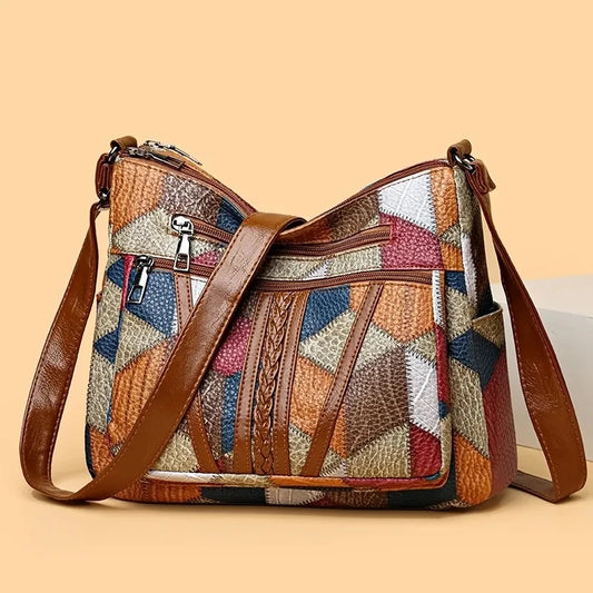 Pamela - Vegan Leather Patchwork Shoulder Bag - Urbann-Vibe