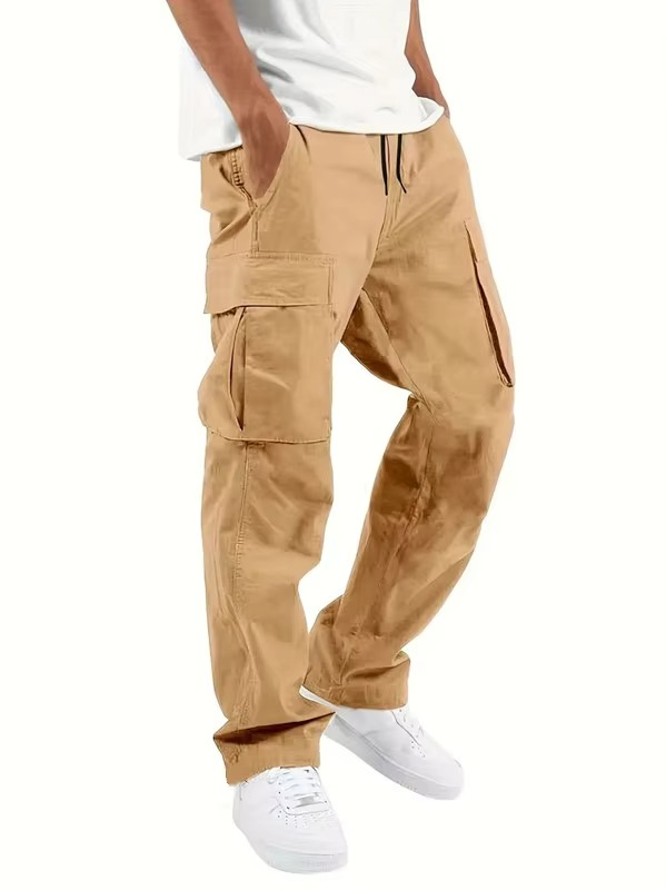 Men's relaxed fit cargo jogger pants with drawstring waist, tapered ankle, and elastic cuffs