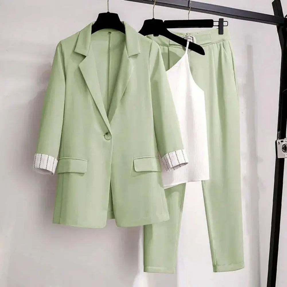 Women's chic 3-piece blazer pants top coordinated set tailored sleeveless polished workwear style