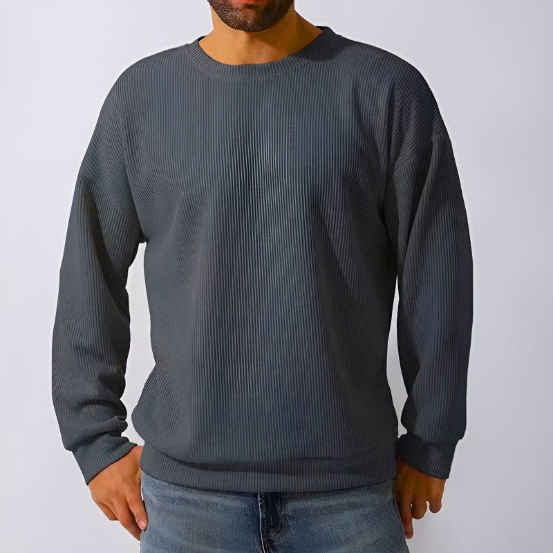 Ribbed relaxed fit unisex crewneck sweatshirt hip-length silhouette for cozy everyday casual wear