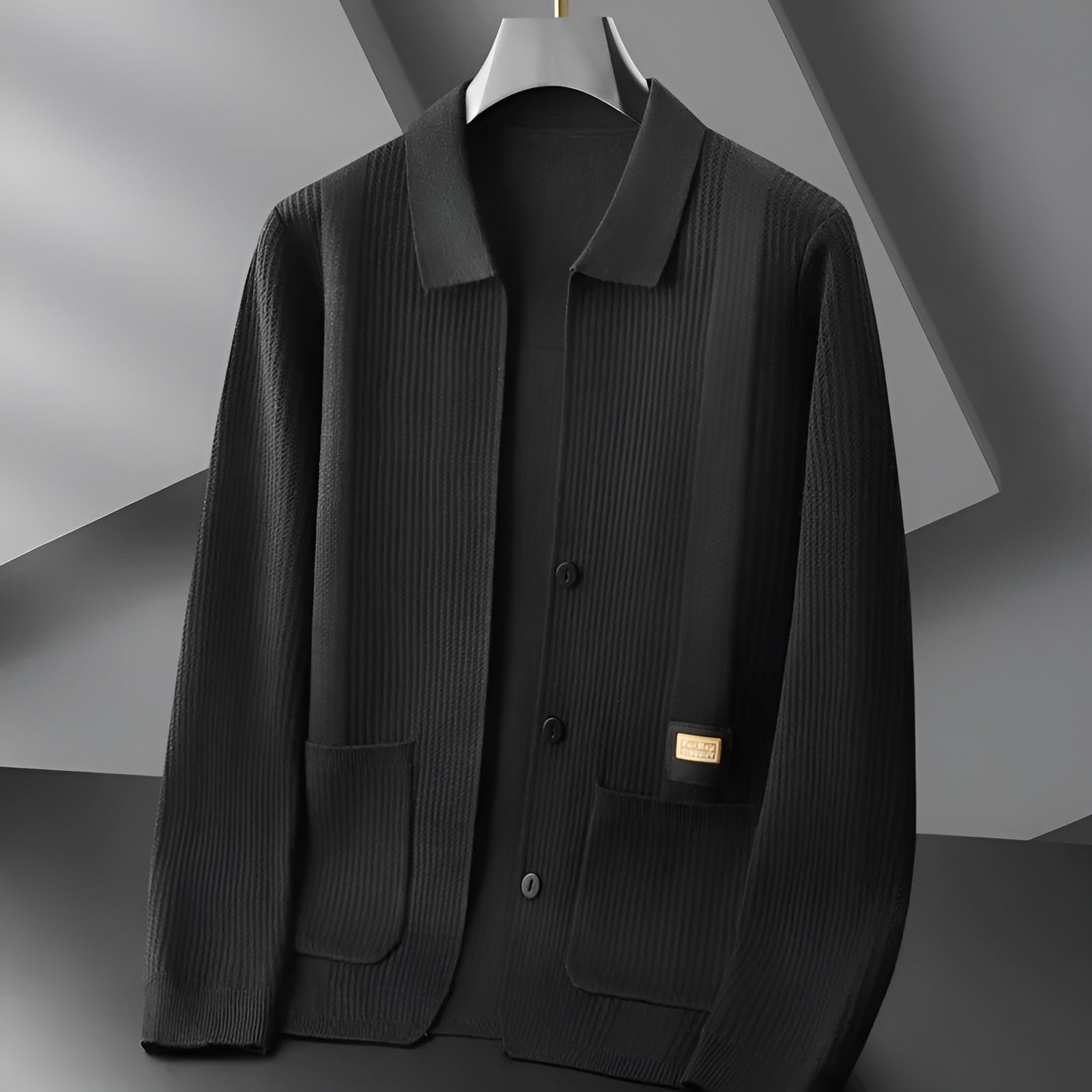 Marcos Hugo navy knitted jacket tailored fit with turn-down collar for modern professionals