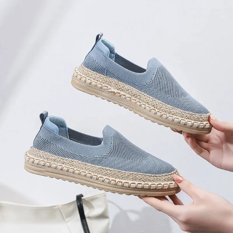 Women's knit espadrilles breathable air mesh upper lightweight braided jute sole casual summer flats