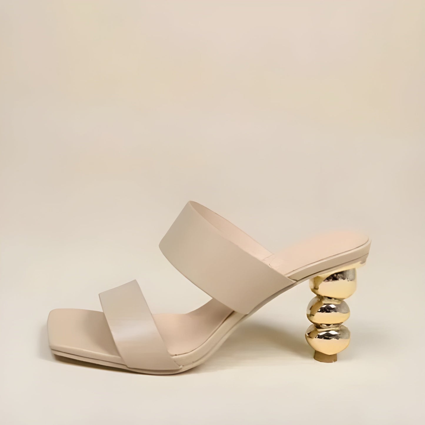 Urbann Vibe Madelyn women's brown leather heeled sandal with cushioned footbed and statement heel