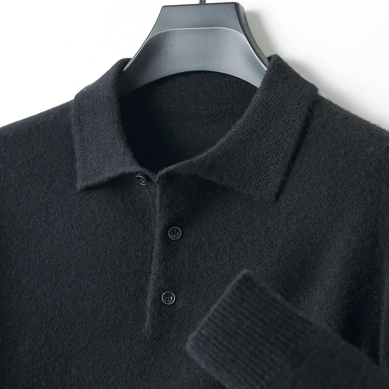 Men's ivory merino wool polo shirt classic collar lightweight breathable TrueWool premium fit