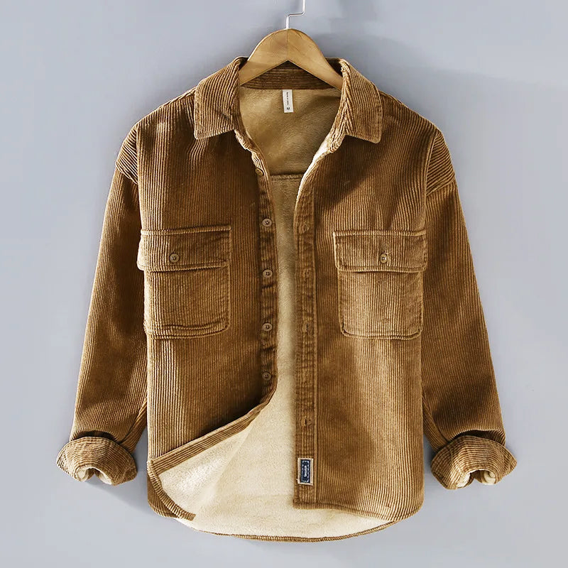 Tharin brown corduroy shirt casual cotton blend with textured finish for winter layering