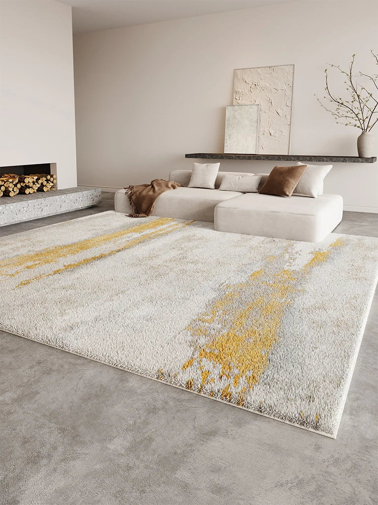Cream fluffy large area rug thick plush pile soft texture for living rooms and bedrooms
