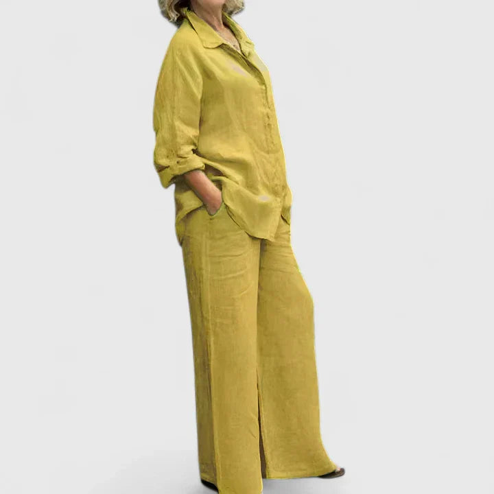 Roslyn | Women's Button-Down Shirt Set Wide Leg Pants Two-Piece