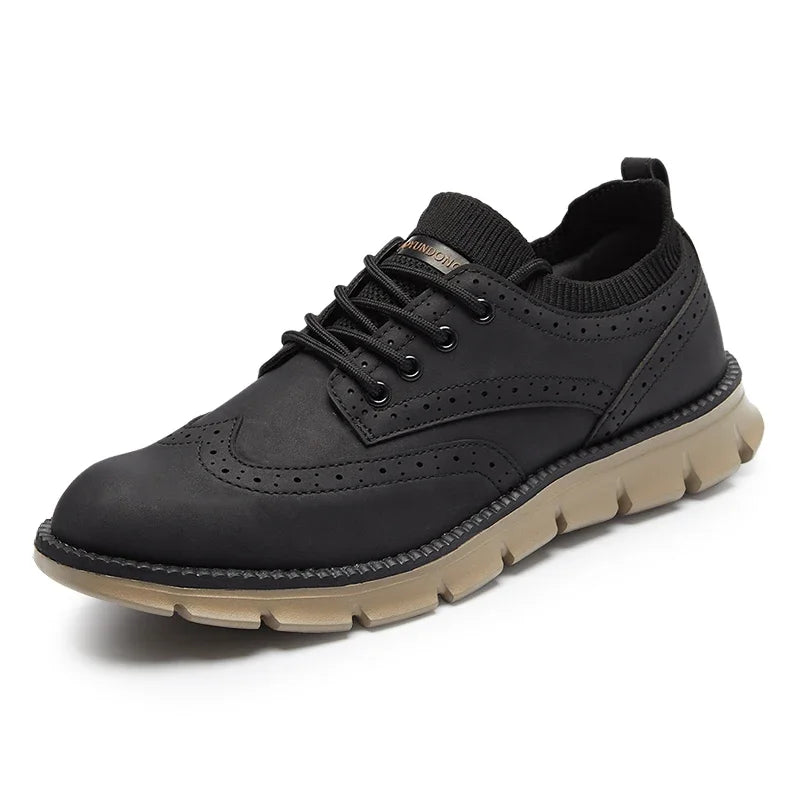 Men's brown wingtip Oxford dress shoes genuine leather upper cushioned rubber outsole all-day comfort