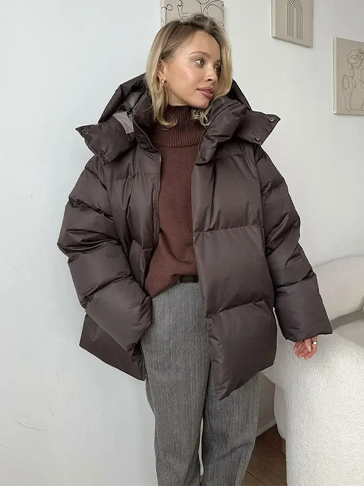 Women's quilted down jacket warm lightweight zip-up coat ideal for city walks timeless classic design