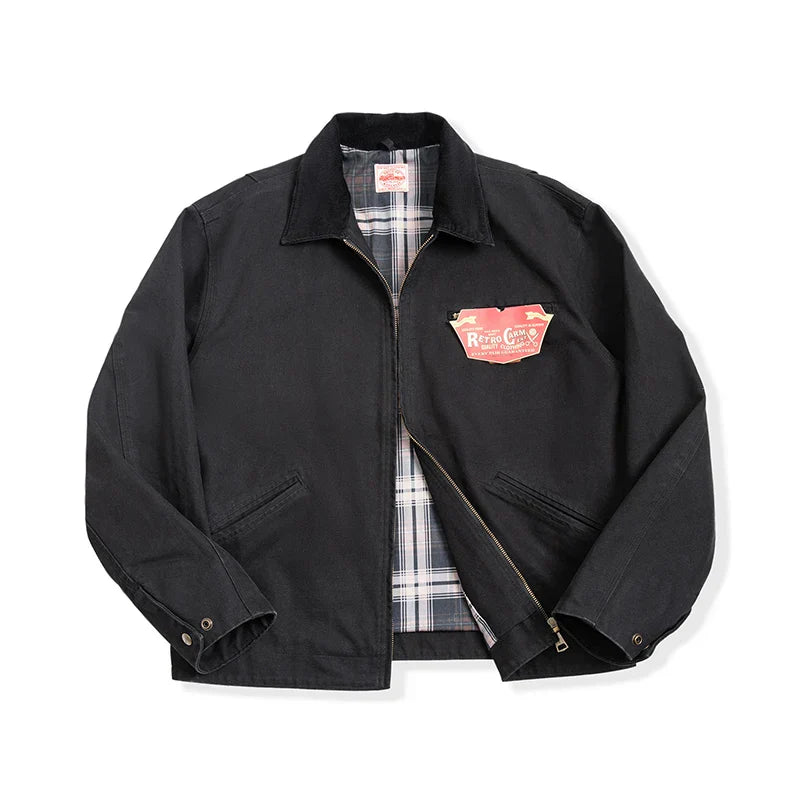 Men's rugged lightweight cotton canvas workwear jacket classic collar durable heavyweight outerwear