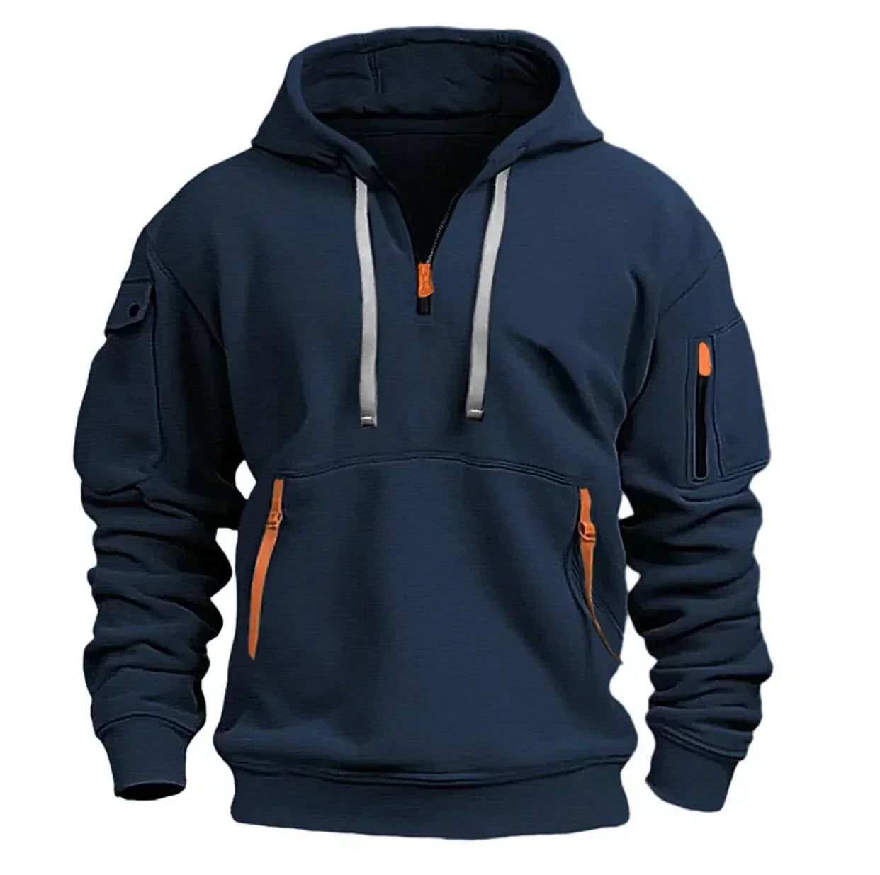 Men's casual grey zip-up hoodie relaxed fit with front pockets for everyday comfort