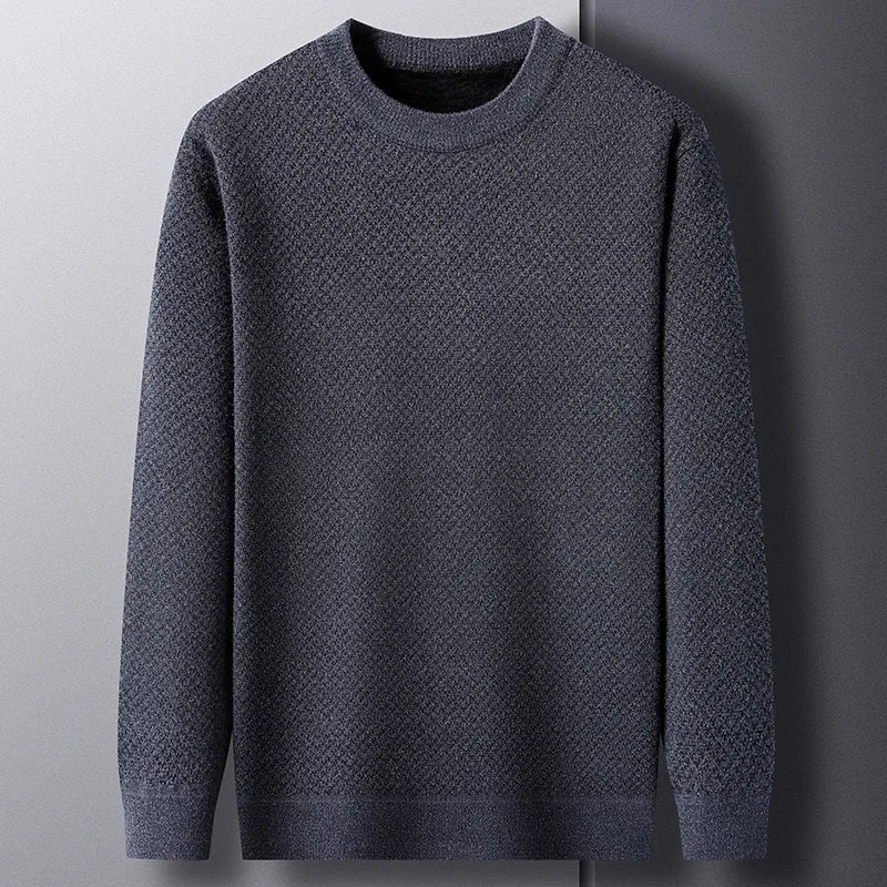 Men's textured wool crewneck sweater cozy knit with distinctive woven pattern for casual style