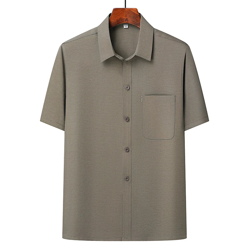 Men's beige lapel collar short-sleeve top and loose pants breathable summer matching set